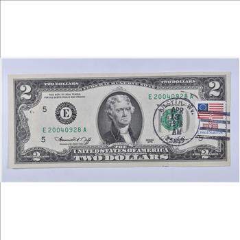 First Day Issue 1976 $2 Federal Reserve Note - Stamped!