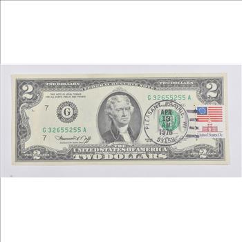 First Day Issue 1976 $2 Federal Reserve Note - Stamped!