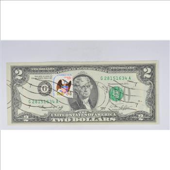 First Day Issue 1976 $2 Federal Reserve Note - Stamped!