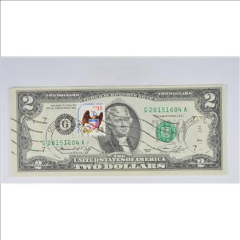 First Day Issue 1976 $2 Federal Reserve Note - Stamped!