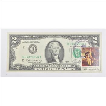 First Day Issue 1976 $2 Federal Reserve Note - Stamped!