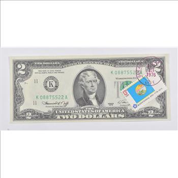 First Day Issue 1976 $2 Federal Reserve Note - Stamped!