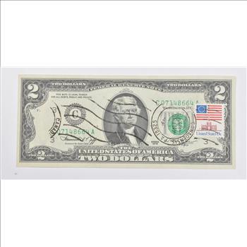 First Day Issue 1976 $2 Federal Reserve Note - Stamped!