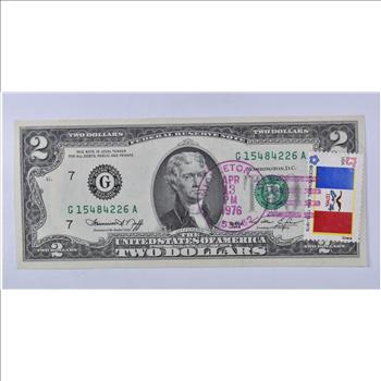 First Day Issue 1976 $2 Federal Reserve Note - Stamped!