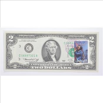 First Day Issue 1976 $2 Federal Reserve Note - Stamped!