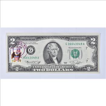 First Day Issue 1976 $2 Federal Reserve Note - Stamped!