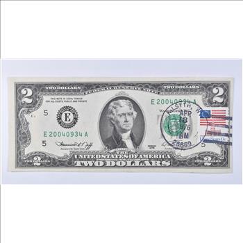 First Day Issue 1976 $2 Federal Reserve Note - Stamped!