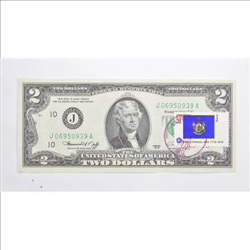 First Day Issue 1976 $2.00 Federal Reserve Note - Stamped!