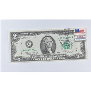 First Day Issue 1976 $2.00 Federal Reserve Note - Stamped!