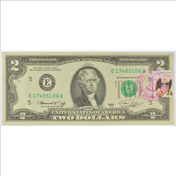 First Day Issue 1976 $2.00 Federal Reserve Note - Stamped!