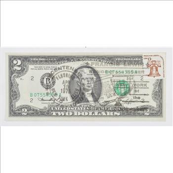 First Day Issue 1976 $2.00 Federal Reserve Note - Stamped!