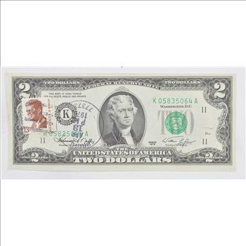 First Day Issue 1976 $2.00 Federal Reserve Note - Stamped!