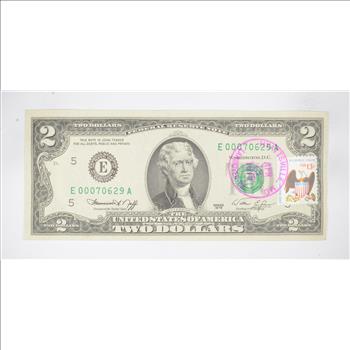 First Day Issue 1976 $2.00 Federal Reserve Note - Stamped!