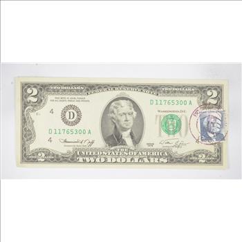 First Day Issue 1976 $2.00 Federal Reserve Note - Stamped!