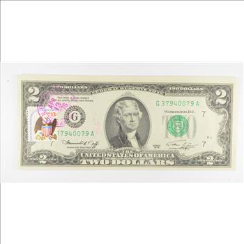 First Day Issue 1976 $2.00 Federal Reserve Note - Stamped!