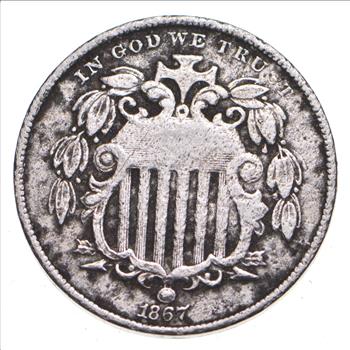 First US Nickel - 1867 - Shield Nickel - US Type Coin - Over 100 Years Old!