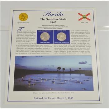 Full Color 2 Coin Ch BU Florida State Quarter Beautifully Displayed Coin Set - Reduced S&H