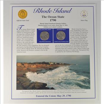 Full Color 2 Coin Ch BU Rhode Island State Quarter Beautifully Displayed Coin Set