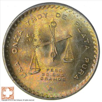 GEM BU - 1 Troy Oz SIlver - Balance Scale Mexican - Rare Silver Coin