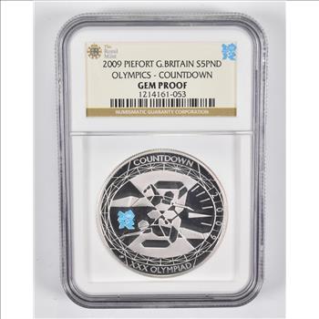 Gem Proof 2009 Great Britain 5 Pounds Silver Olympics Countdown Piefort NGC
