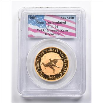 Gem UNC 2000 $100 Australia 1 Oz Gold Coin WTC Ground Zero Recovery 9-11-01 PCGS