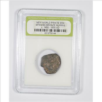 Genuine 1400-1600 AD Spanish Bronze - New World Pirate Era Coin