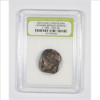 Genuine 1400-1600 AD Spanish Bronze - New World Pirate Era Coin