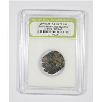 Genuine 1400-1600 AD Spanish Bronze - New World Pirate Era Coin