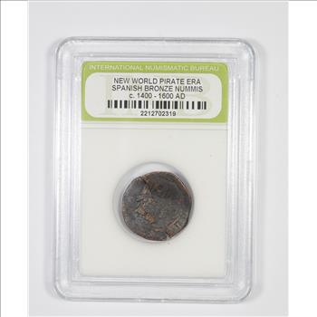Genuine 1400-1600 AD Spanish Bronze - New World Pirate Era Coin