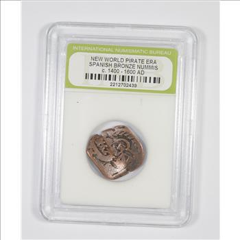 Genuine 1400-1600 AD Spanish Bronze - New World Pirate Era Coin