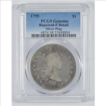Genuine 1795 Flowing Hair Silver Dollar - RARE Silver Plug - PCGS