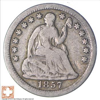 Great Detail HALF Dime - 1857 Seated Liberty Half Dime - Early American Type Coin