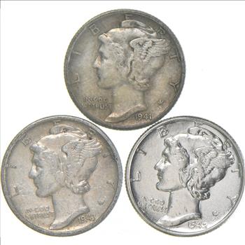 HIGH GRADE 1941 1943 1942 Mercury Silver Dime - BETTER