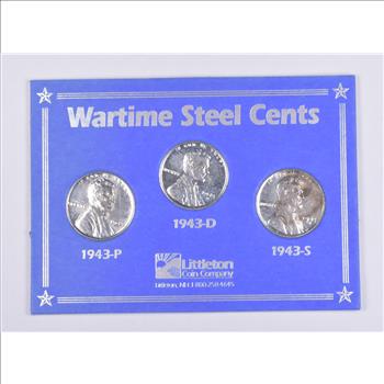 High Grade 1943 P D S Complete Set Lincoln Wheat STEEL WWII 'Silver' Penny