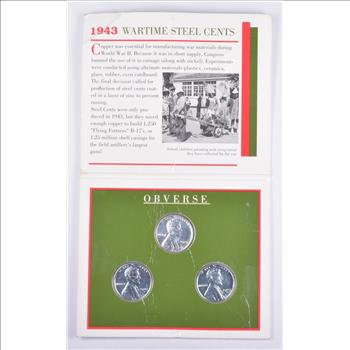 High Grade 1943 P D S Complete Set Lincoln Wheat STEEL WWII 'Silver' Penny