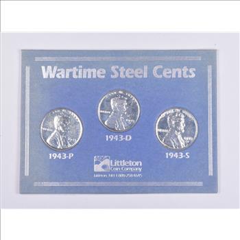 High Grade 1943 P D S Complete Set Lincoln Wheat STEEL WWII 'Silver' Penny