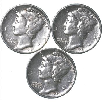 HIGH GRADE 1944 1944 1941 Mercury Silver Dime - BETTER