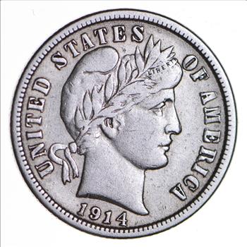 Higher Grade - 1914 Barber Liberty US Silver Dime - Great Detail in LIBERTY