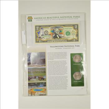 Historic Coin Collection - America's Beautiful National Parks $2 Bill & Quarter Collection - Yellowstone Nicely Packed US Coins!