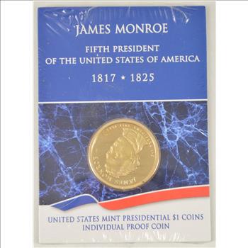 Historic Coin Collection - James Monroe United States Mint Presidential Dollar Individual Proof Coin Nicely Packed US Coins!
