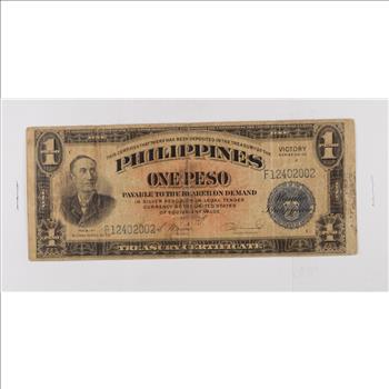 Historic World Bank Note 1940s Philippines 1 Peso - VICTORY Collectible Currency