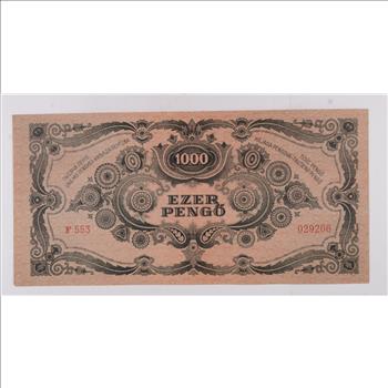 Historic World Bank Note 1945 Hungary 1000 Pengo Collectible Currency