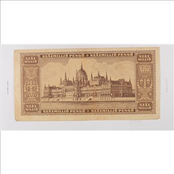 Historic World Bank Note 1946 Hungary 100 Pengo Collectible Currency