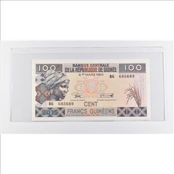 Historic World Bank Note 1960 Guinea 100 Francs Collectible Currency