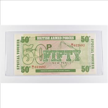 Historic World Bank Note 1972 British Armed Forces 50 New Pence Special Voucher Collectible Currency