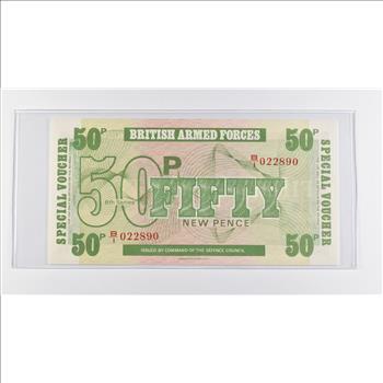 Historic World Bank Note 1972 British Armed Forces 50 New Pence Special Voucher Collectible Currency