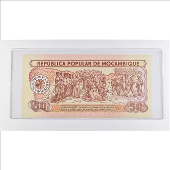 Historic World Bank Note 1986 Mozambique 50 Meticais Collectible Currency