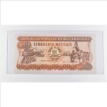 Historic World Bank Note 1986 Mozambique 50 Meticais Collectible Currency