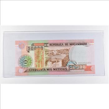 Historic World Bank Note 1993 Mozambique 50,000 Meticais Collectible Currency