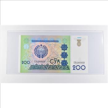 Historic World Bank Note 1997 Uzbekistan 200 Som Collectible Currency